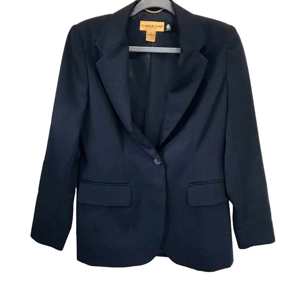 Classiques Entier 100% Wool Vintage Navy Blue Women's‎ Blazer. Size Petite XS